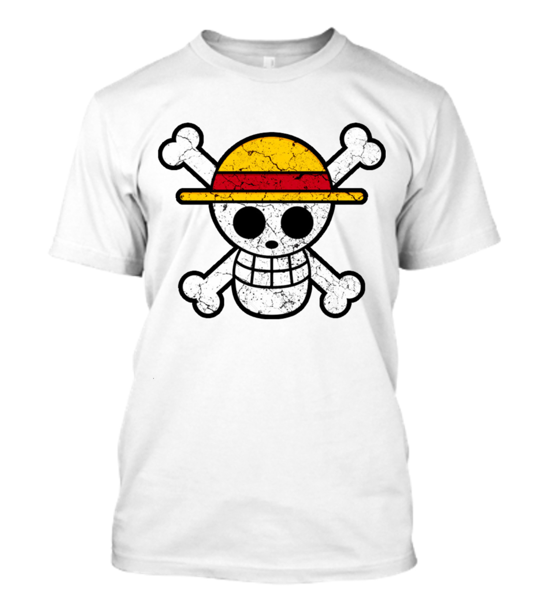 Vintage One Piece Jolly Roger Skull Wearing Straw Hat T-Shirt