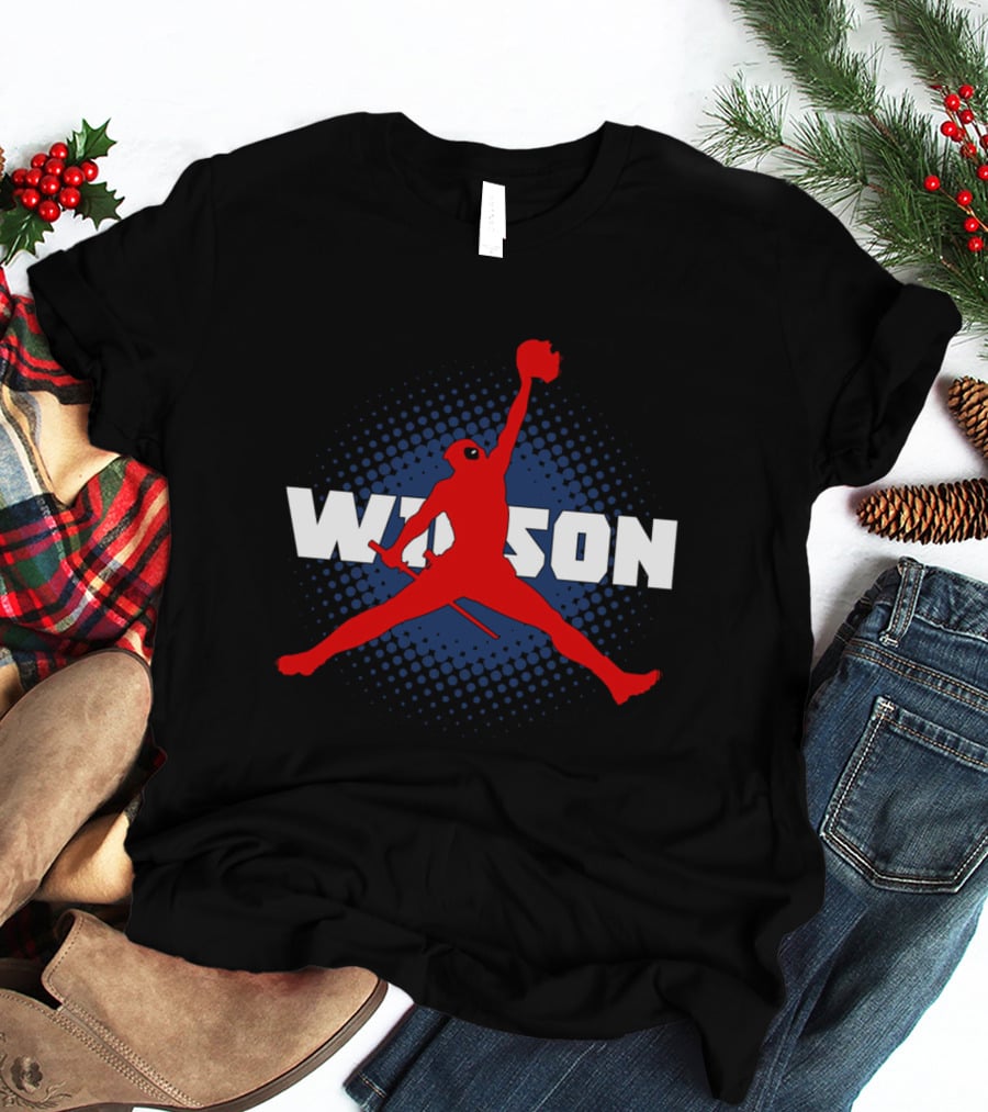 Wilson Jump Character Icon In Red With Blue Dot Background T-Shirt