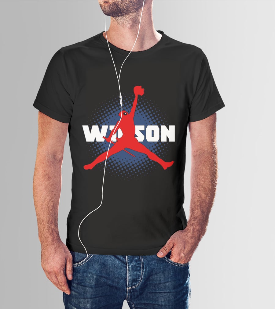 Wilson Jump Character Icon In Red With Blue Dot Background T-Shirt