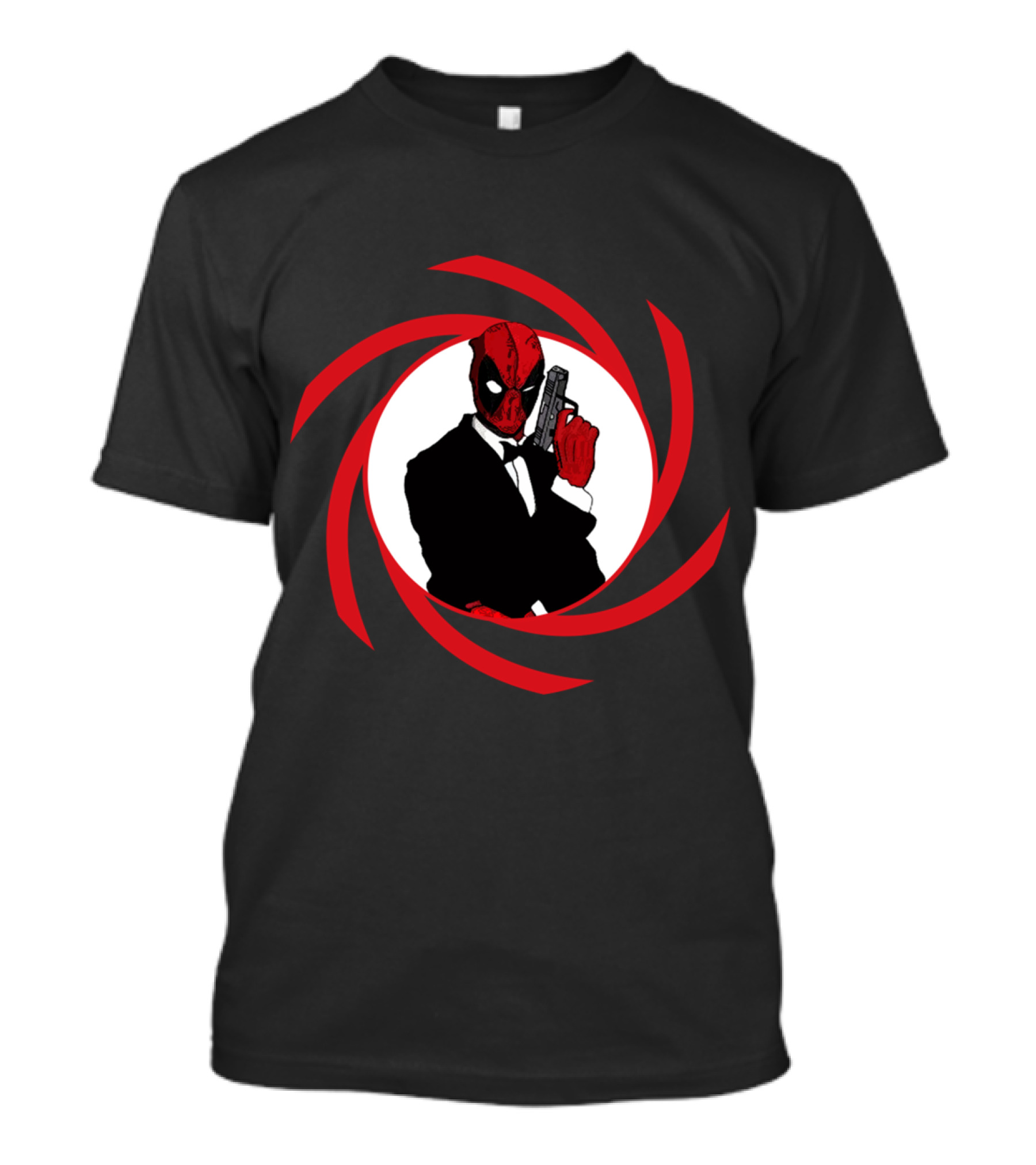 Deadpool Bond In Red Spy Spiral Suit With Gun T-Shirt
