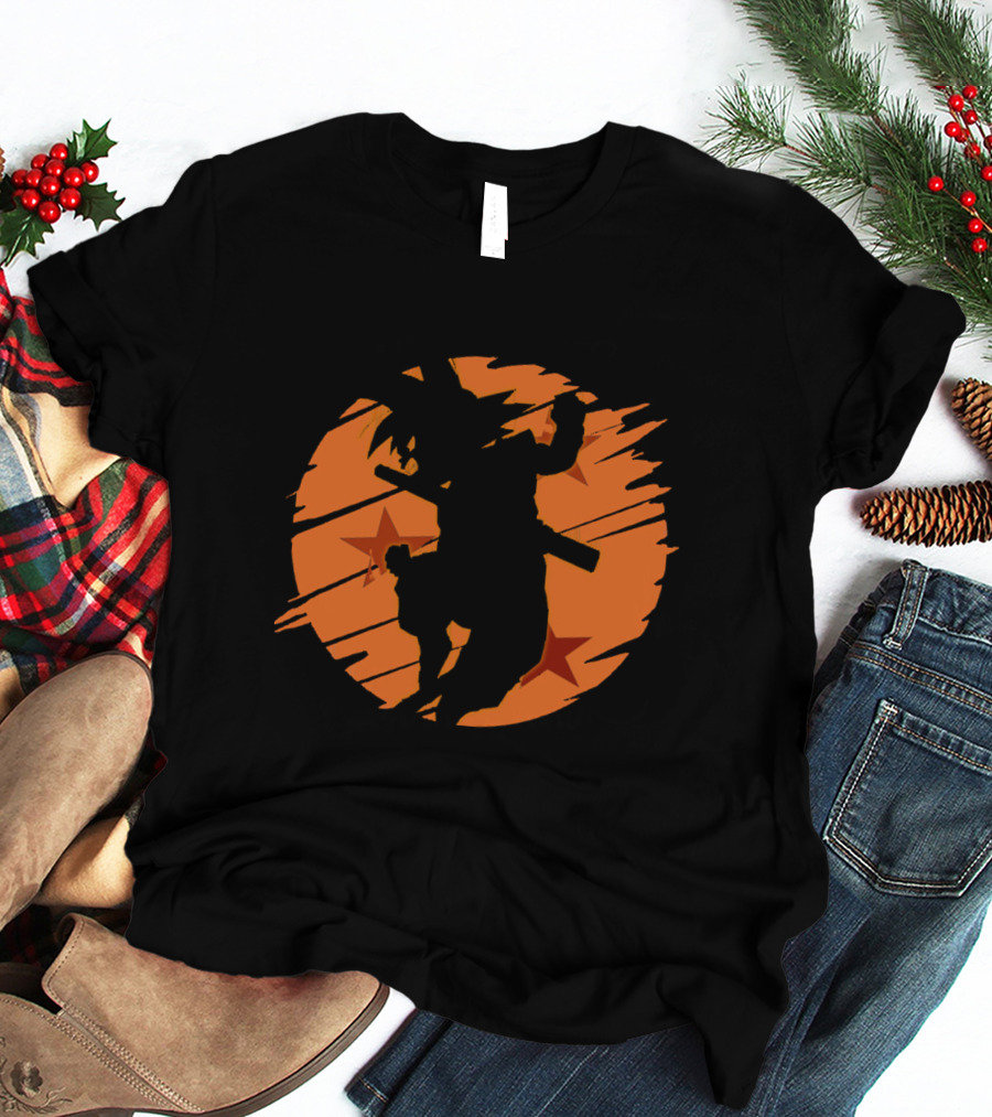 Angry Goku Silhouette Dragon Ball Orange Star Background T-Shirt