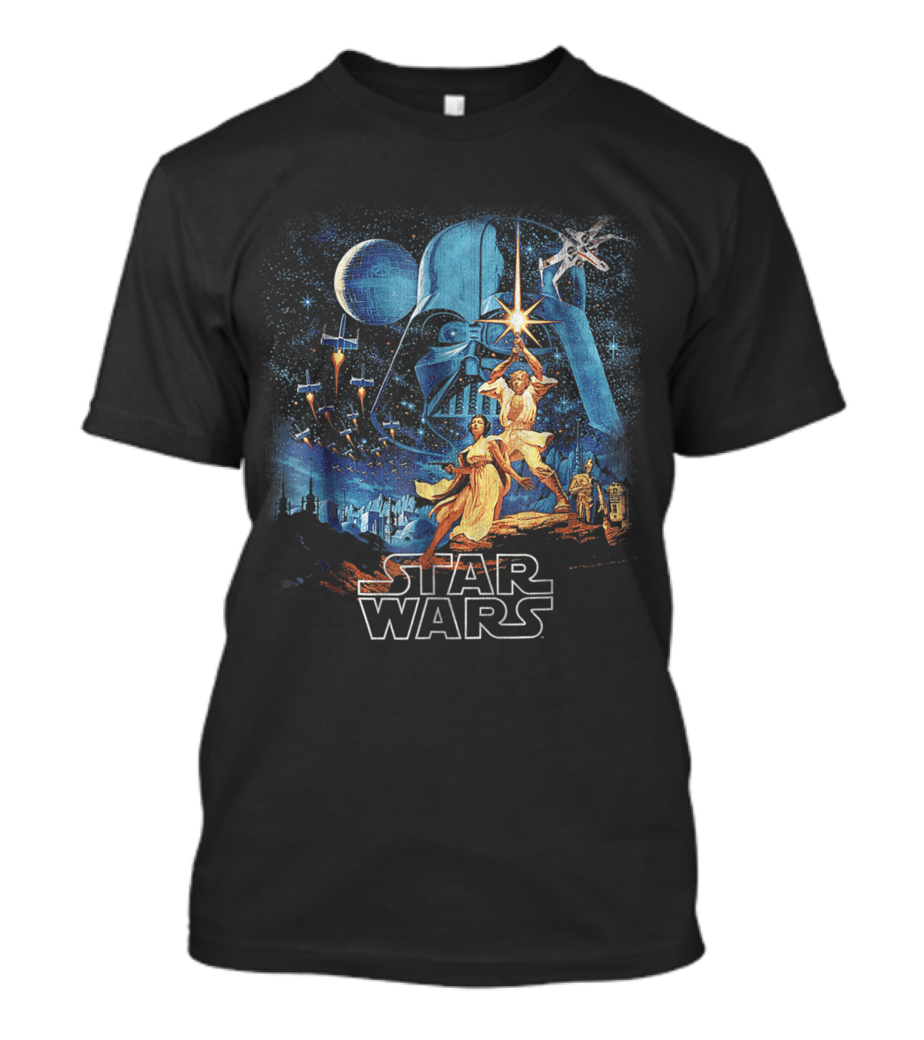 Star Wars A New Hope Faded Darth Vader Luke Leia Lightsabers X-Wing TIE Fighters Classic T-Shirt