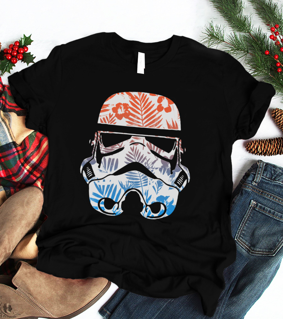 Tropical Trooper Helmet Floral Red And Blue T-Shirt