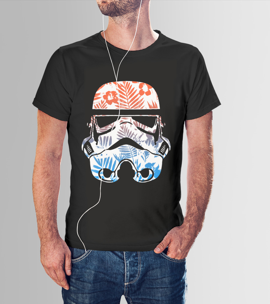 Tropical Trooper Helmet Floral Red And Blue T-Shirt
