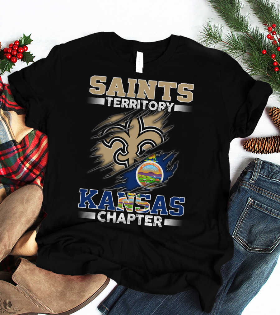 Saints Territory Kansas Chapter Fleur-De-Lis Symbol And Kansas State Seal T-Shirt