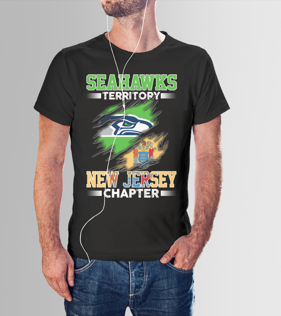 Seahawks Territory New Jersey Chapter Logo With State Flag T-Shirt