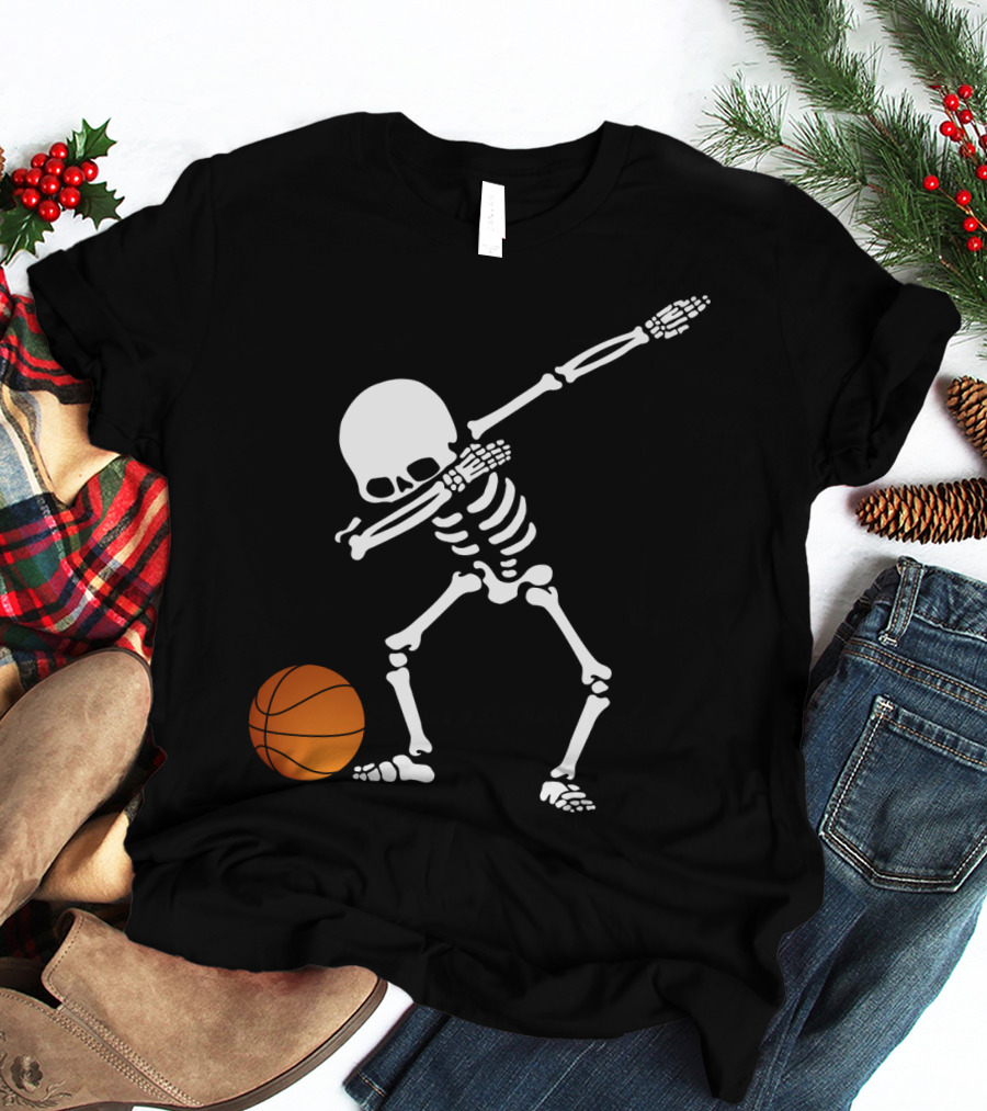 Basketball Skeleton Dabbing With Ball T-Shirt