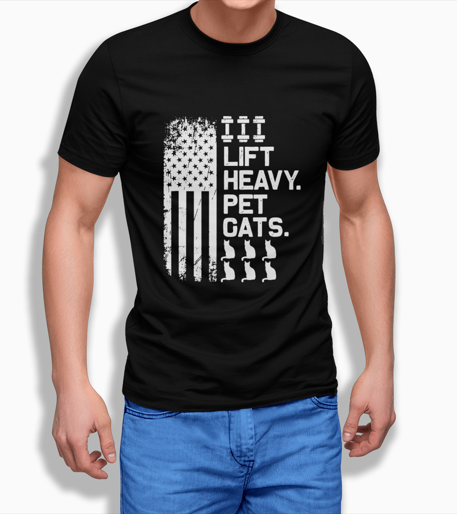Lift Heavy Pet Cats American Flag Weights Cats T-Shirt