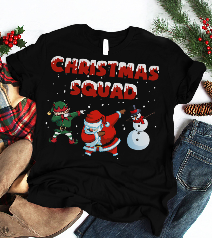 Christmas Squad Santa Elf Snowman Dabbing T-Shirt