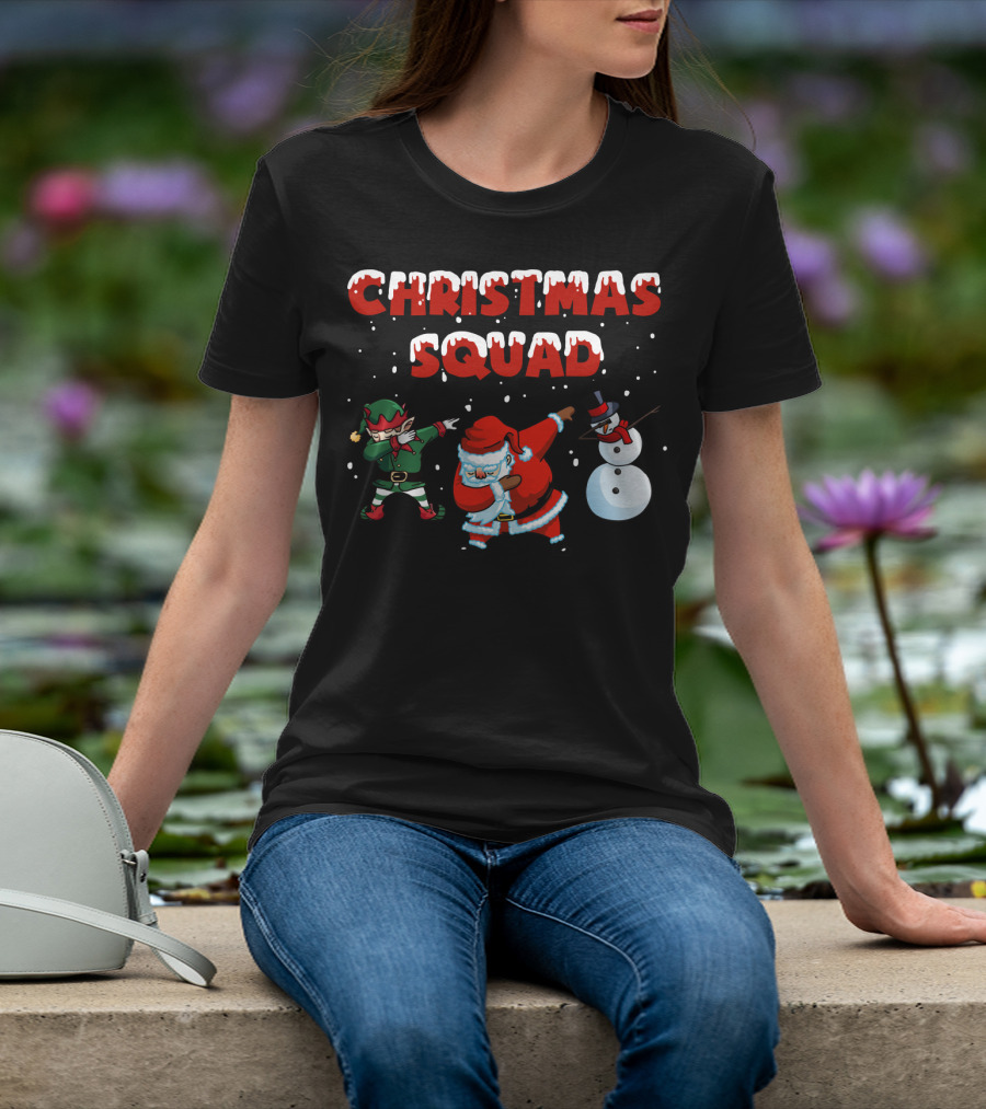 Christmas Squad Santa Elf Snowman Dabbing T-Shirt