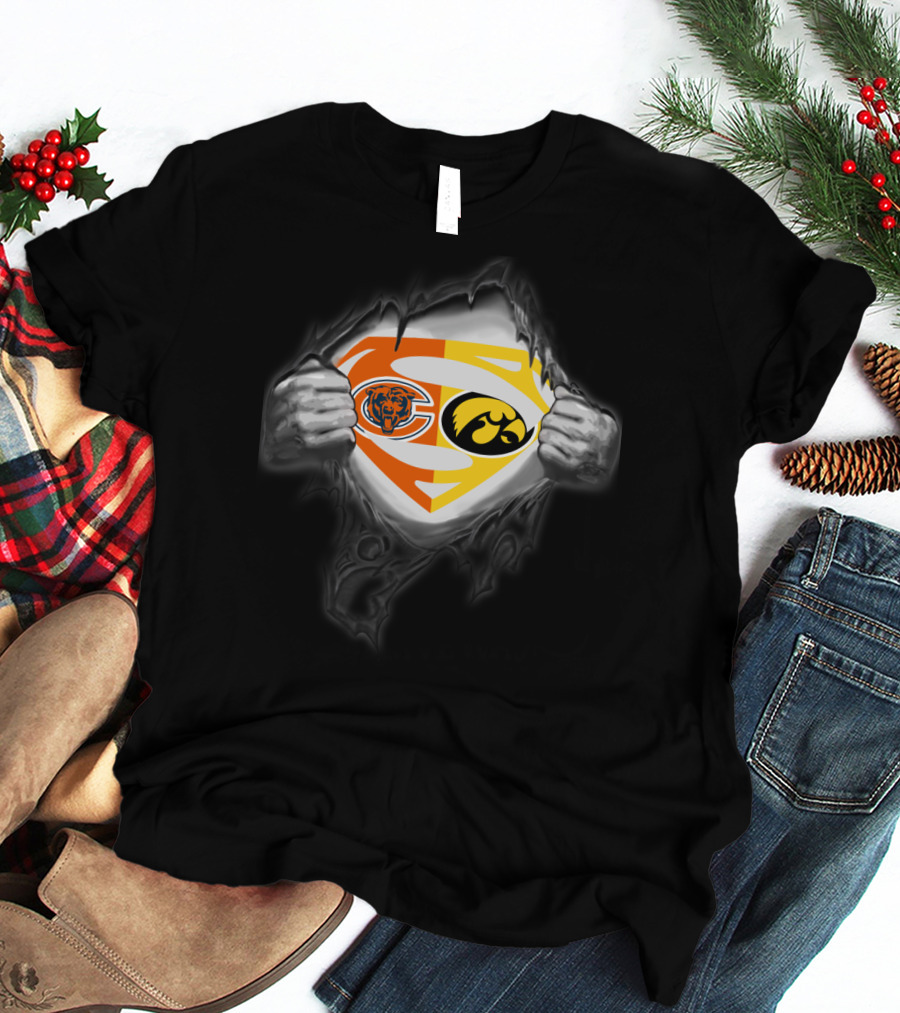 Chicago Bears Iowa Hawkeyes Superman Logo Fusion T-Shirt