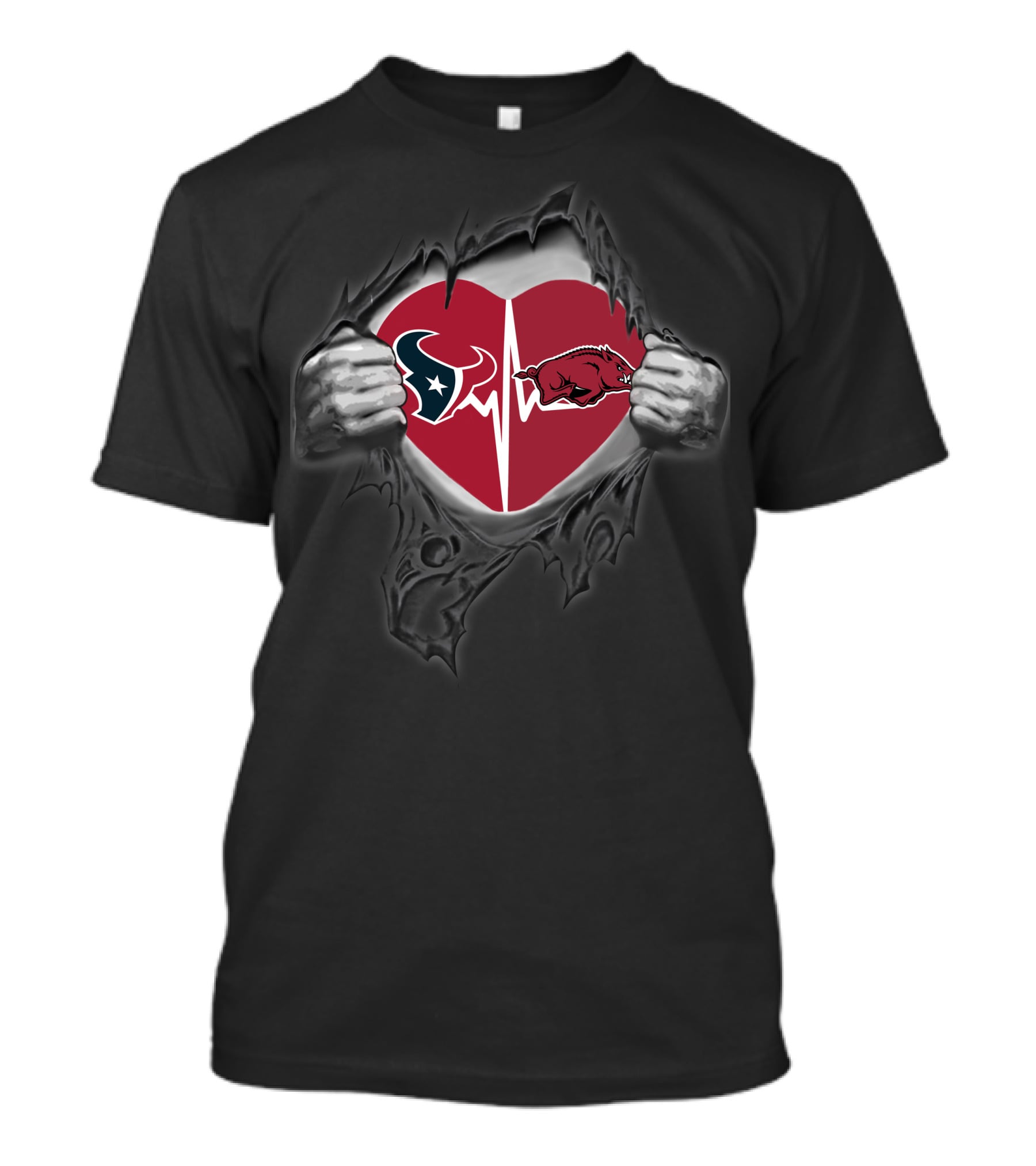 Houston Texans Arkansas Razorbacks Heartbeat Fan Allegiance T-Shirt