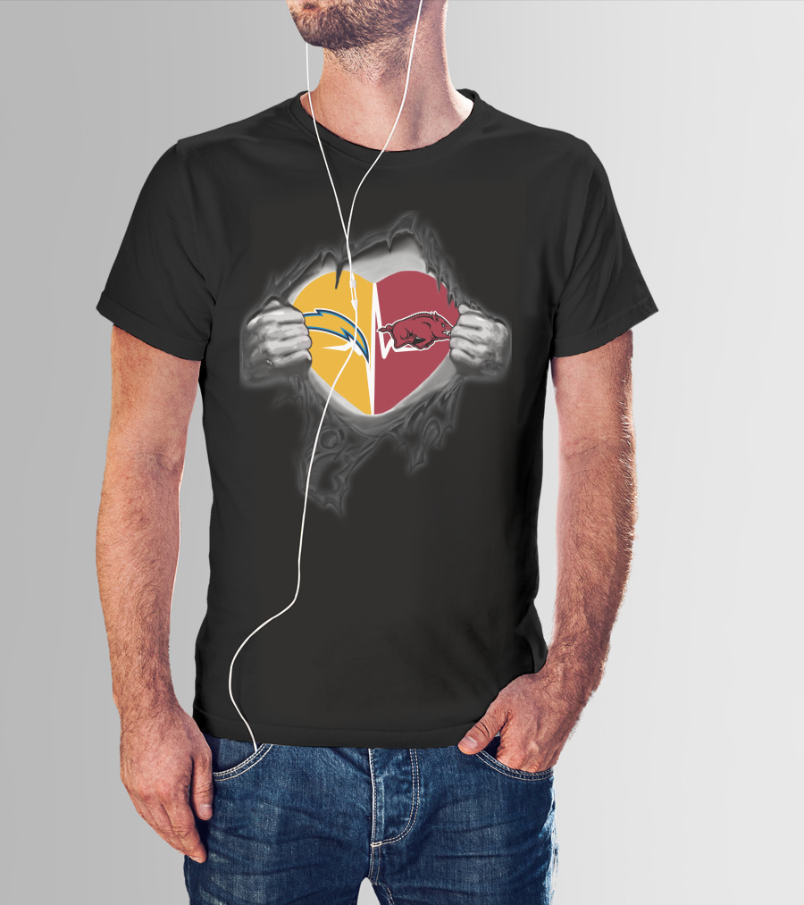 Los Angeles Chargers Arkansas Razorbacks Heart T-Shirt
