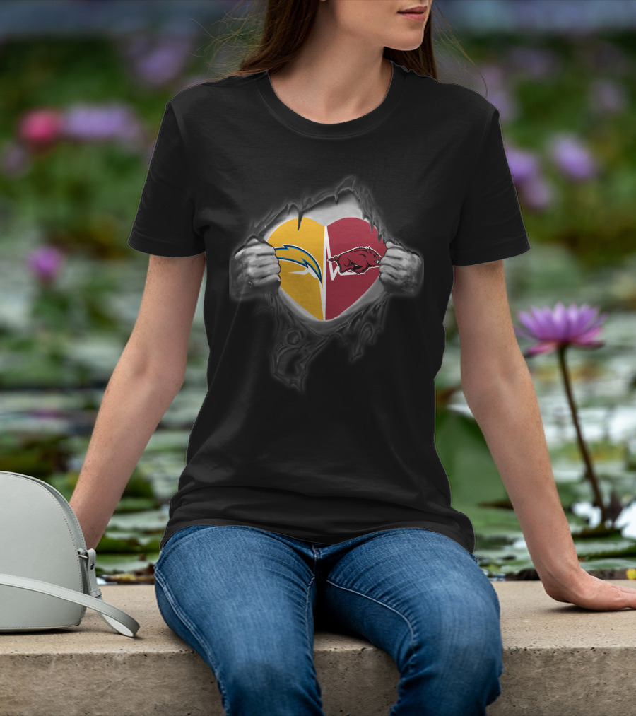 Los Angeles Chargers Arkansas Razorbacks Heart T-Shirt