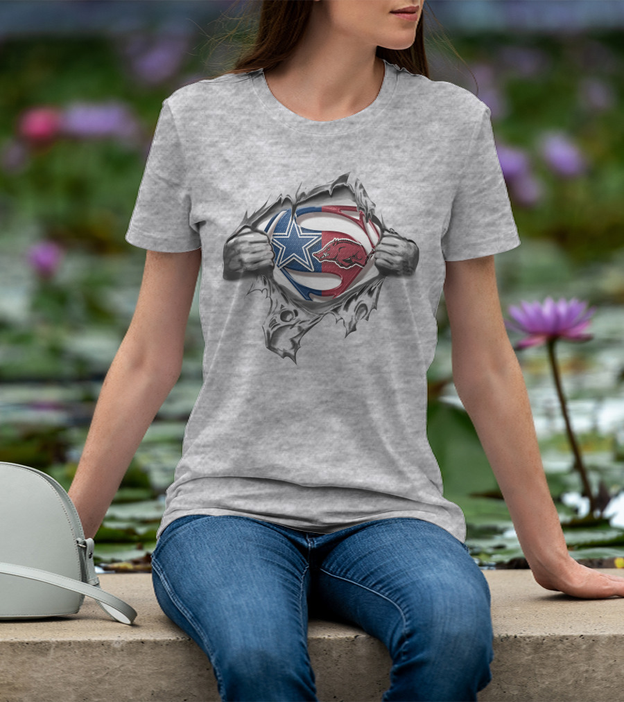 Cowboys Arkansas Razorbacks Superman Logo Fusion T-Shirt