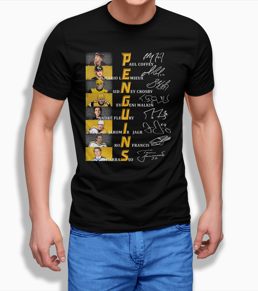 Penguins Paul Coffey Mario Lemieux Sidney Crosby Evgeni Malkin André Fleury Jaromír Jagr Ron Francis Tom Barrasso T-Shirt