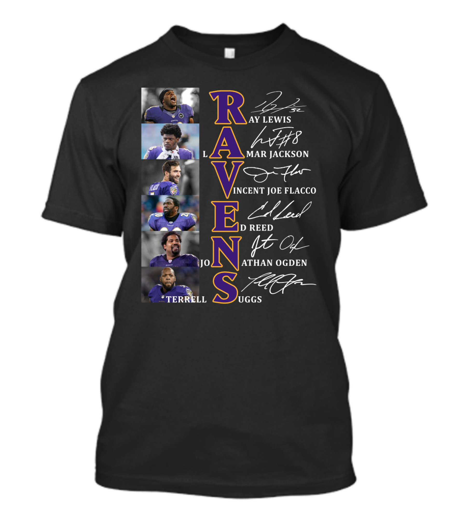 Ravens Ray Lewis Lamar Jackson Joe Flacco Ed Reed Jonathan Ogden Terrell Suggs T-Shirt