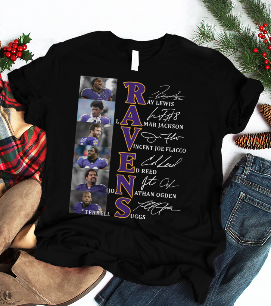 Ravens Ray Lewis Lamar Jackson Joe Flacco Ed Reed Jonathan Ogden Terrell Suggs T-Shirt