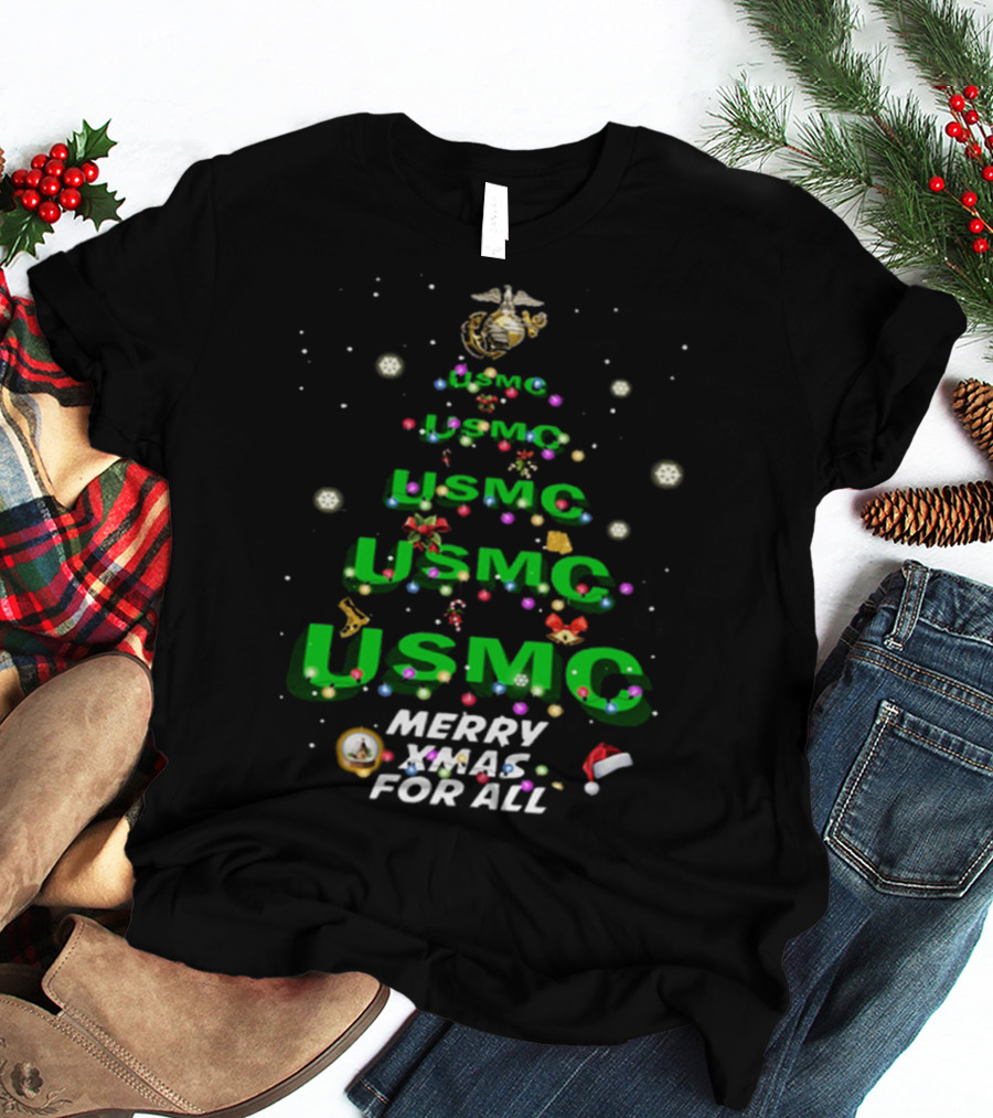 USMC Merry XMas For All Christmas Tree Ornaments Snowflakes T-Shirt