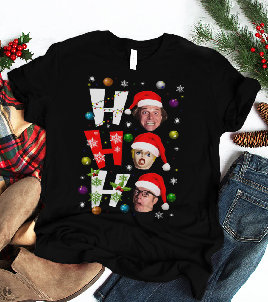Bottom Ho Ho Festive Santa Faces And Holiday Decorations T-Shirt