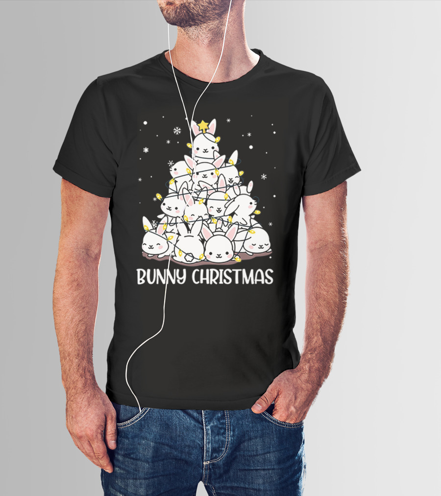 Bunny Christmas Tree With Snowflakes And Lights T-Shirt