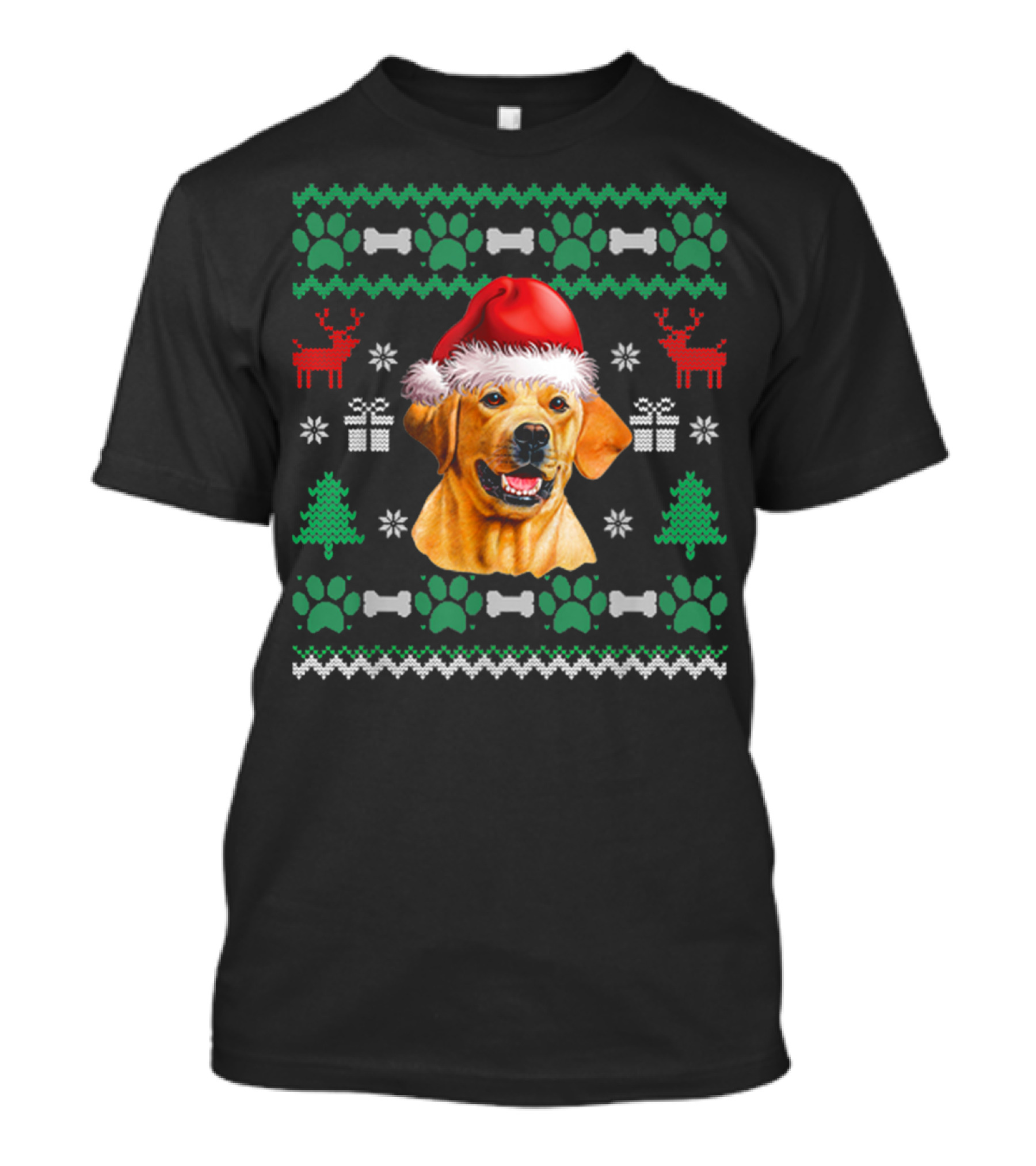 Labrador Santa Hat Christmas Ugly Sweater Dog Reindeer Paw Print Gift T-Shirt