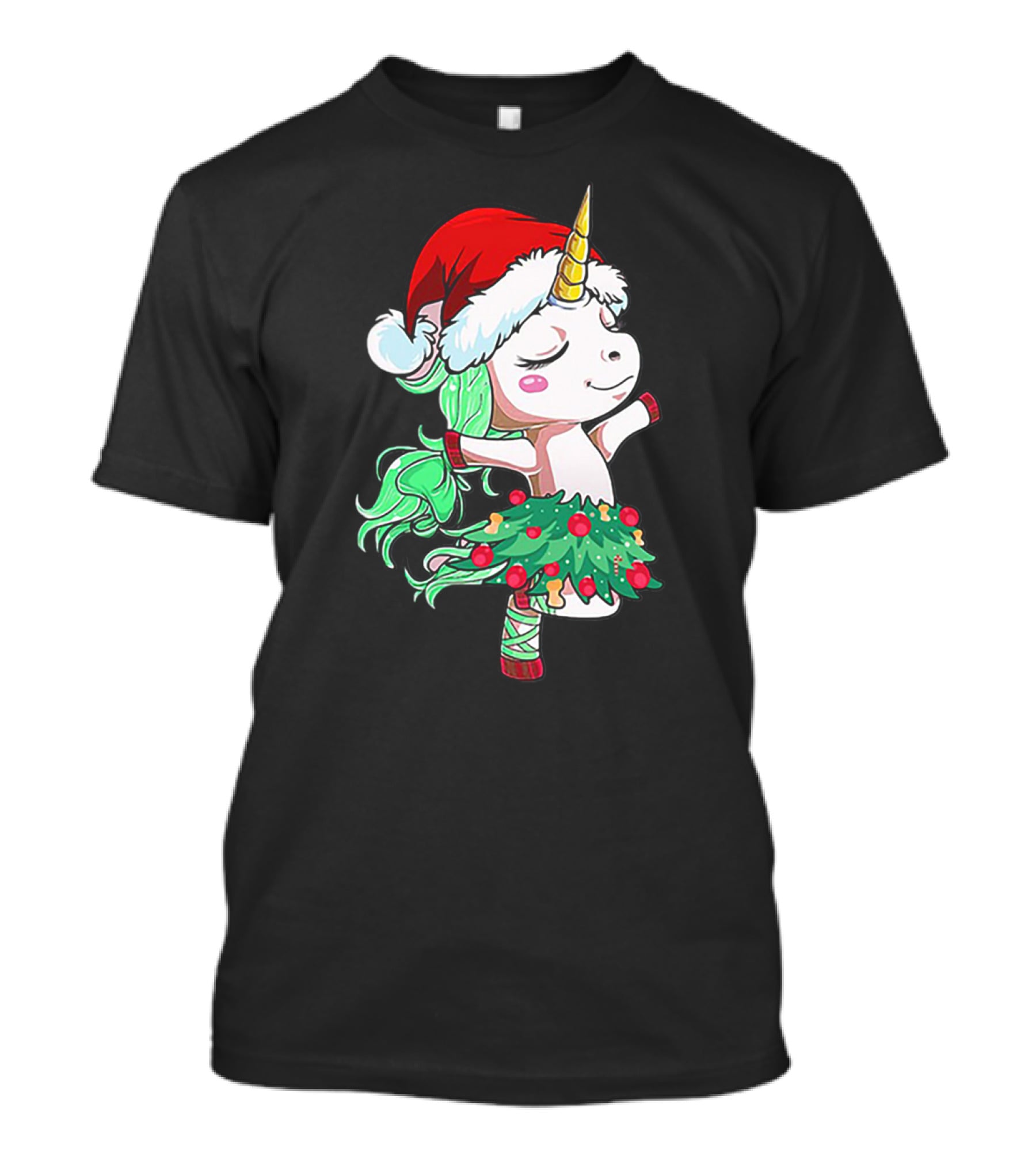 Santa Unicorn Christmas Tree Festive Dance T-Shirt