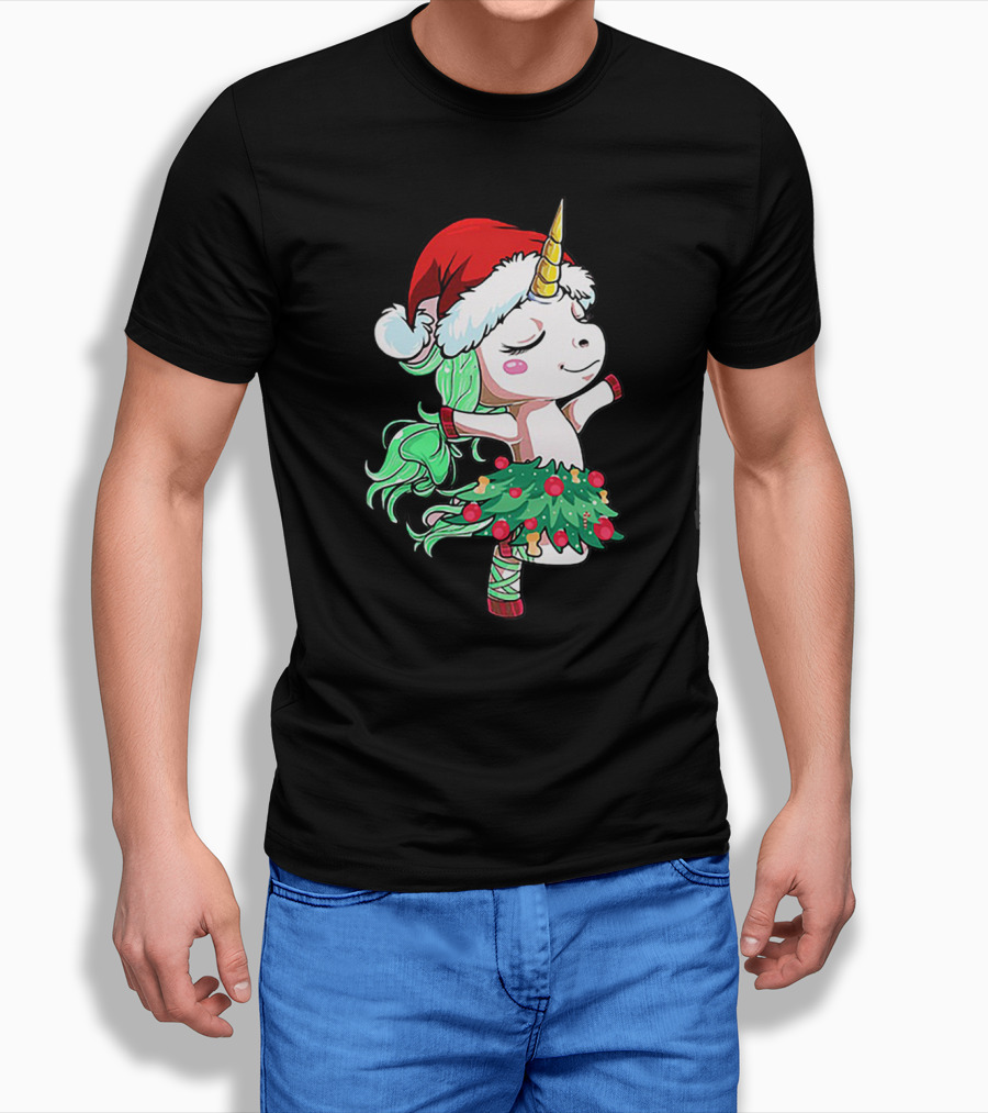 Santa Unicorn Christmas Tree Festive Dance T-Shirt