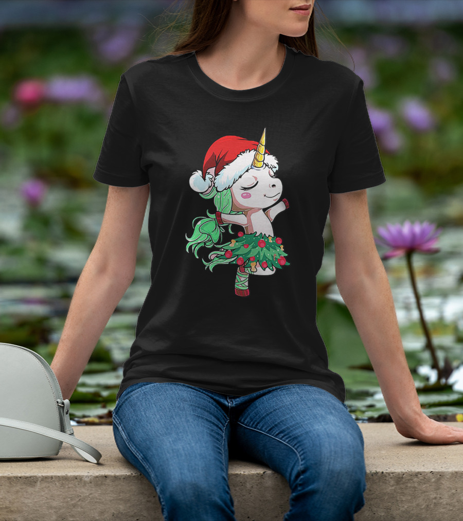 Santa Unicorn Christmas Tree Festive Dance T-Shirt