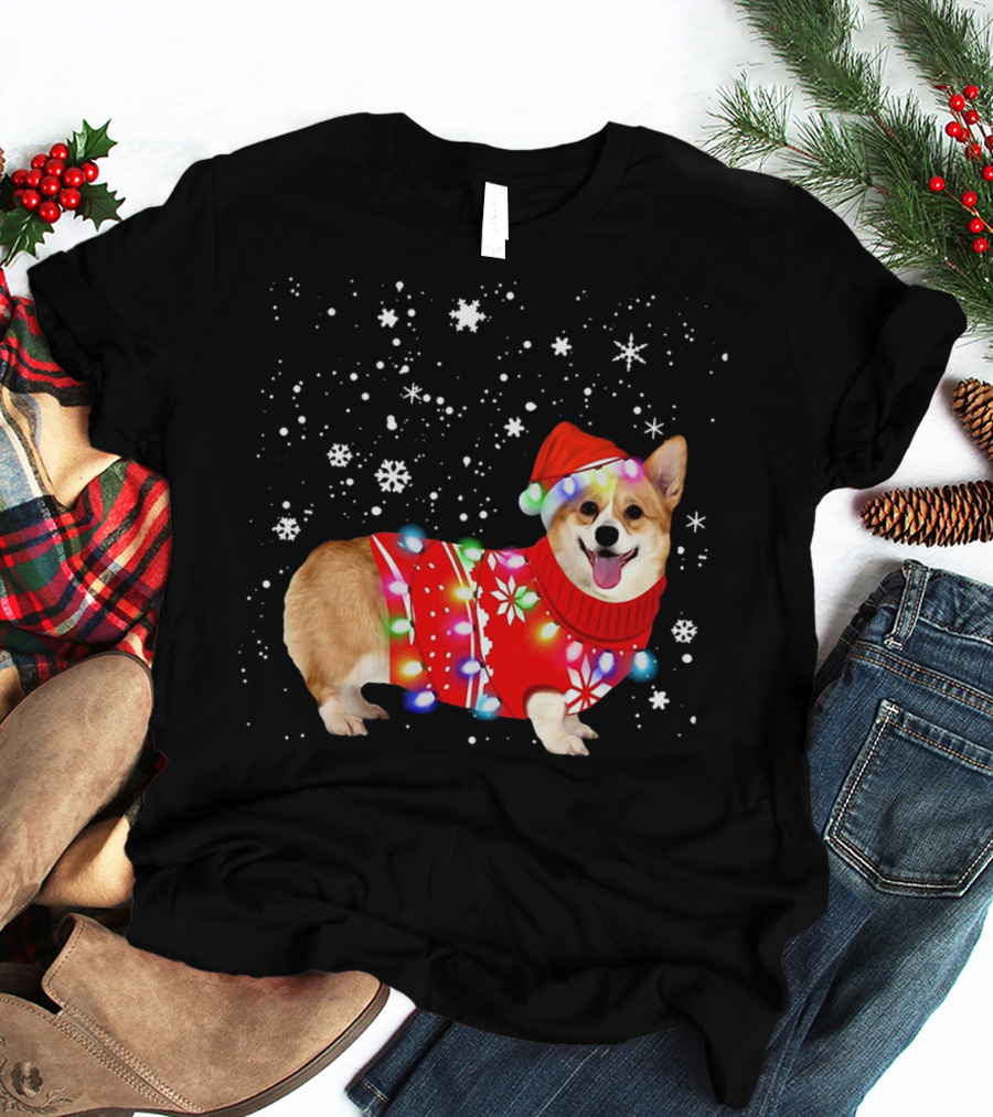 Corgi Lovely Christmas Light Snowflake Holiday T-Shirt