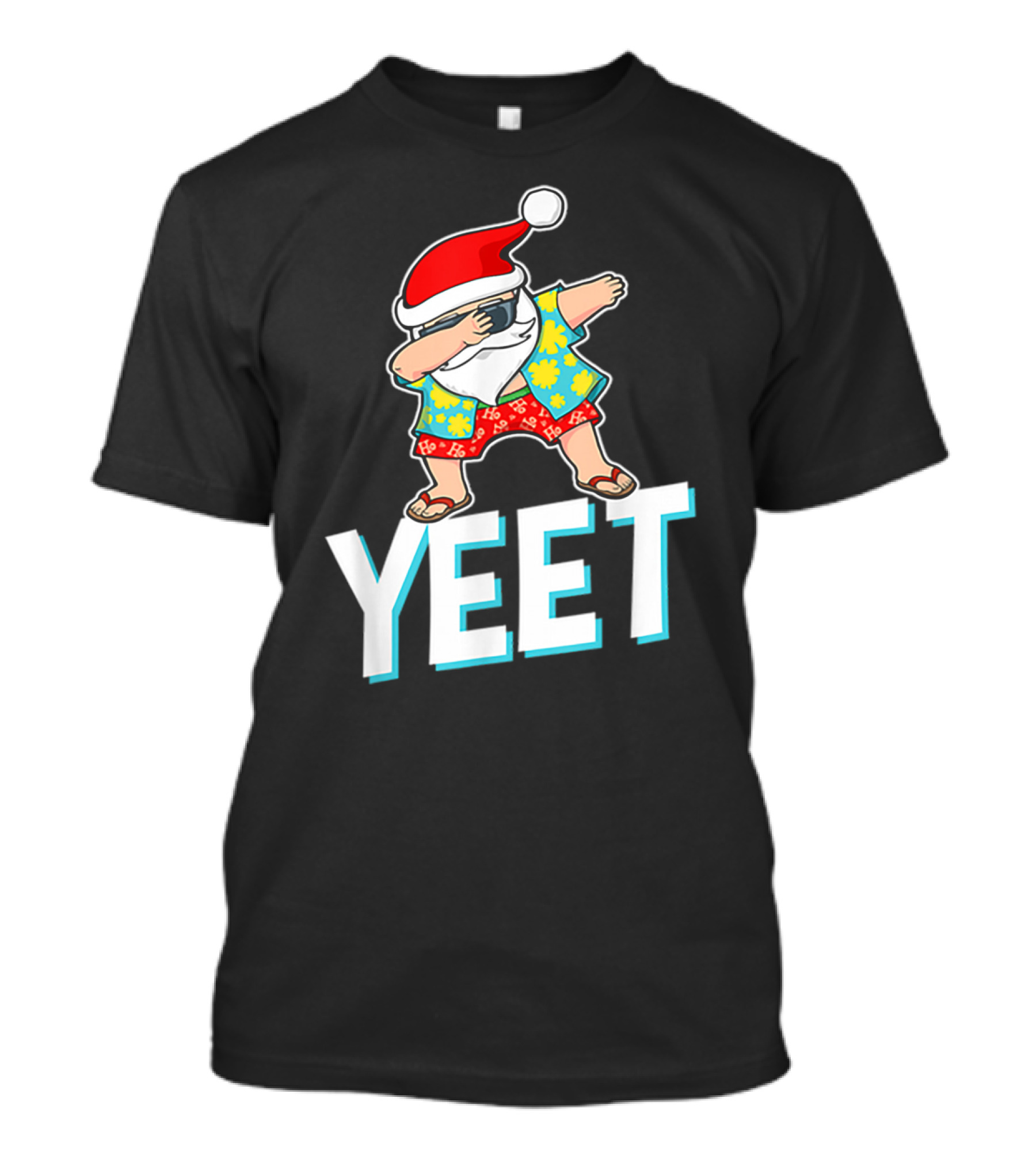 Dab Santa Hawaiian Christmas Yeet Santa Hat Floral T-Shirt