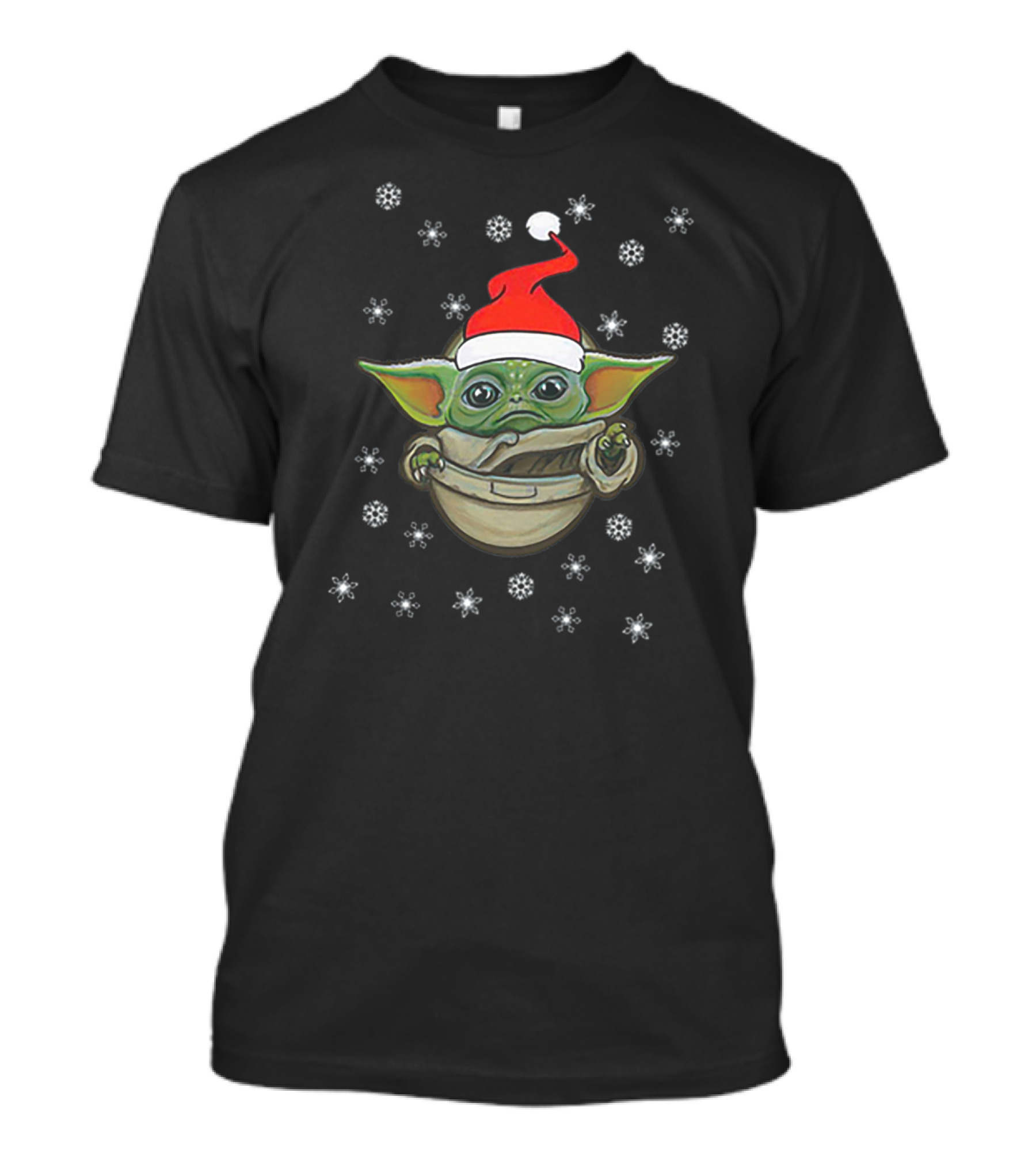 Merry Christmas Baby Yoda Snow The Mandalorian Santa Hat T-Shirt