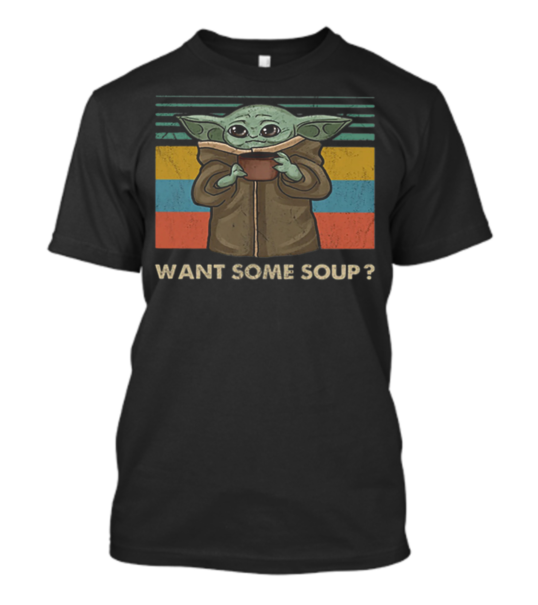 Baby Yoda Want Some Soup Retro Stripes T-Shirt