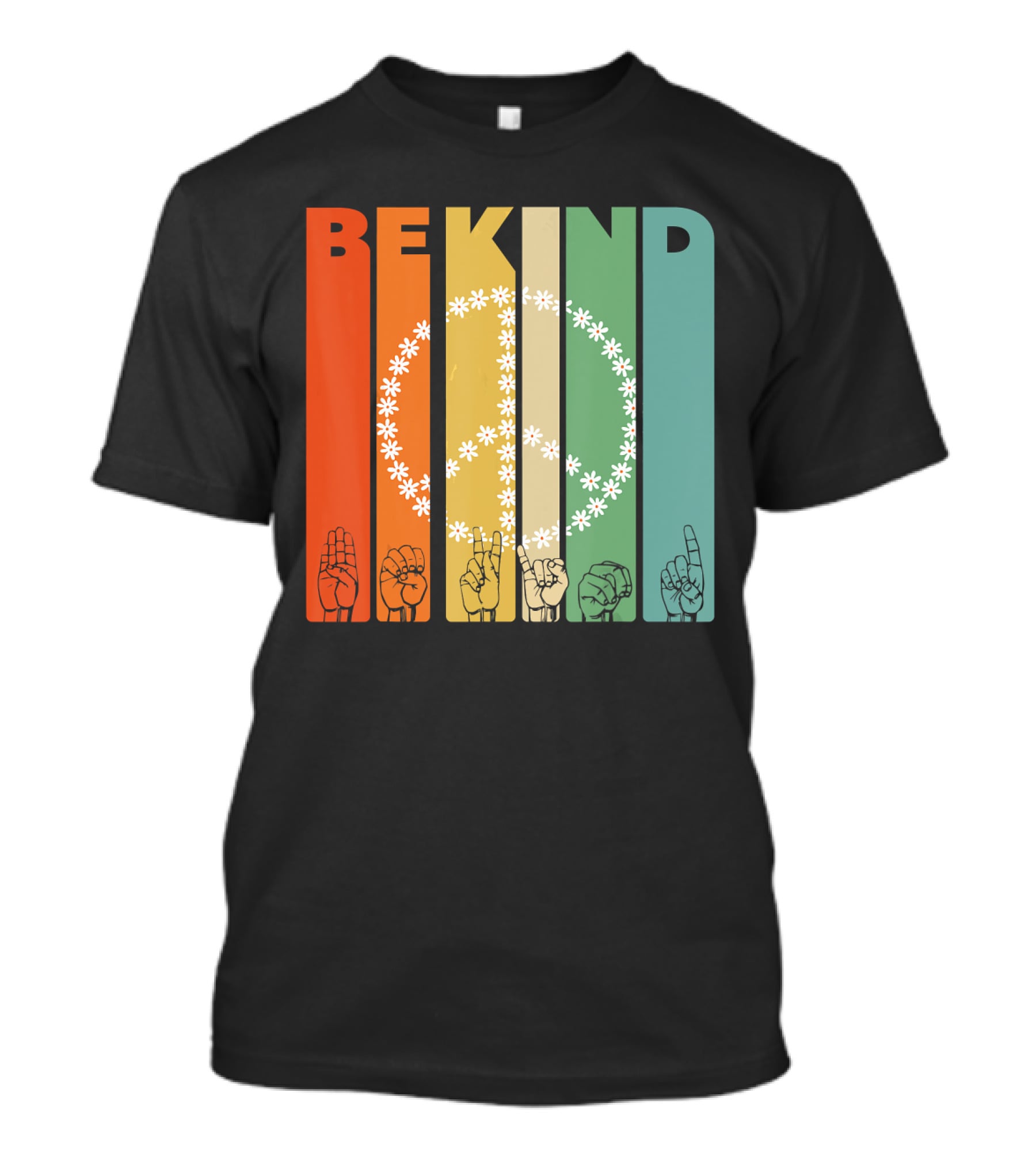 Be Kind Daisy Peace Sign Vintage I Choose Retro Hand Gesture T-Shirt