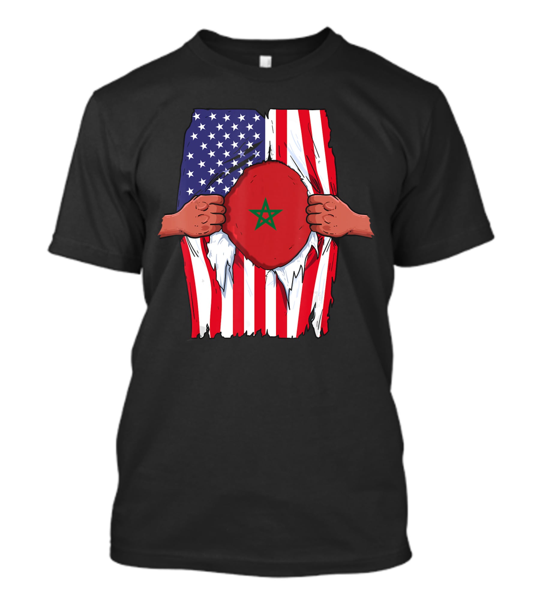 Morocco Flag Inside American Flag Home Pride Moroccan T-Shirt
