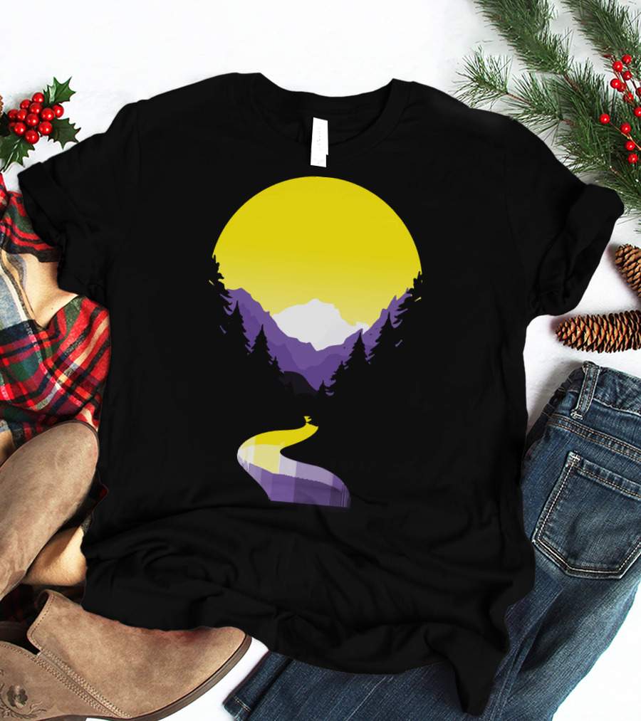 Non Binary Pride Sunset Mountain Landscape T-Shirt
