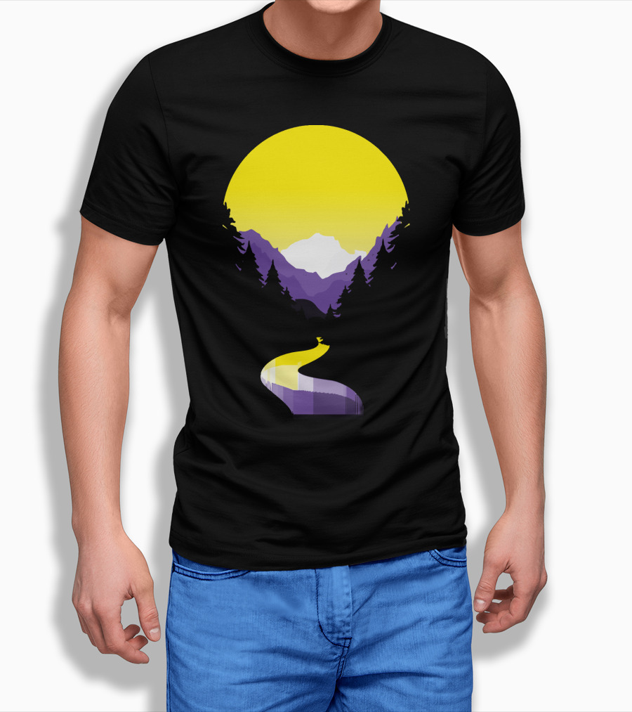 Non Binary Pride Sunset Mountain Landscape T-Shirt