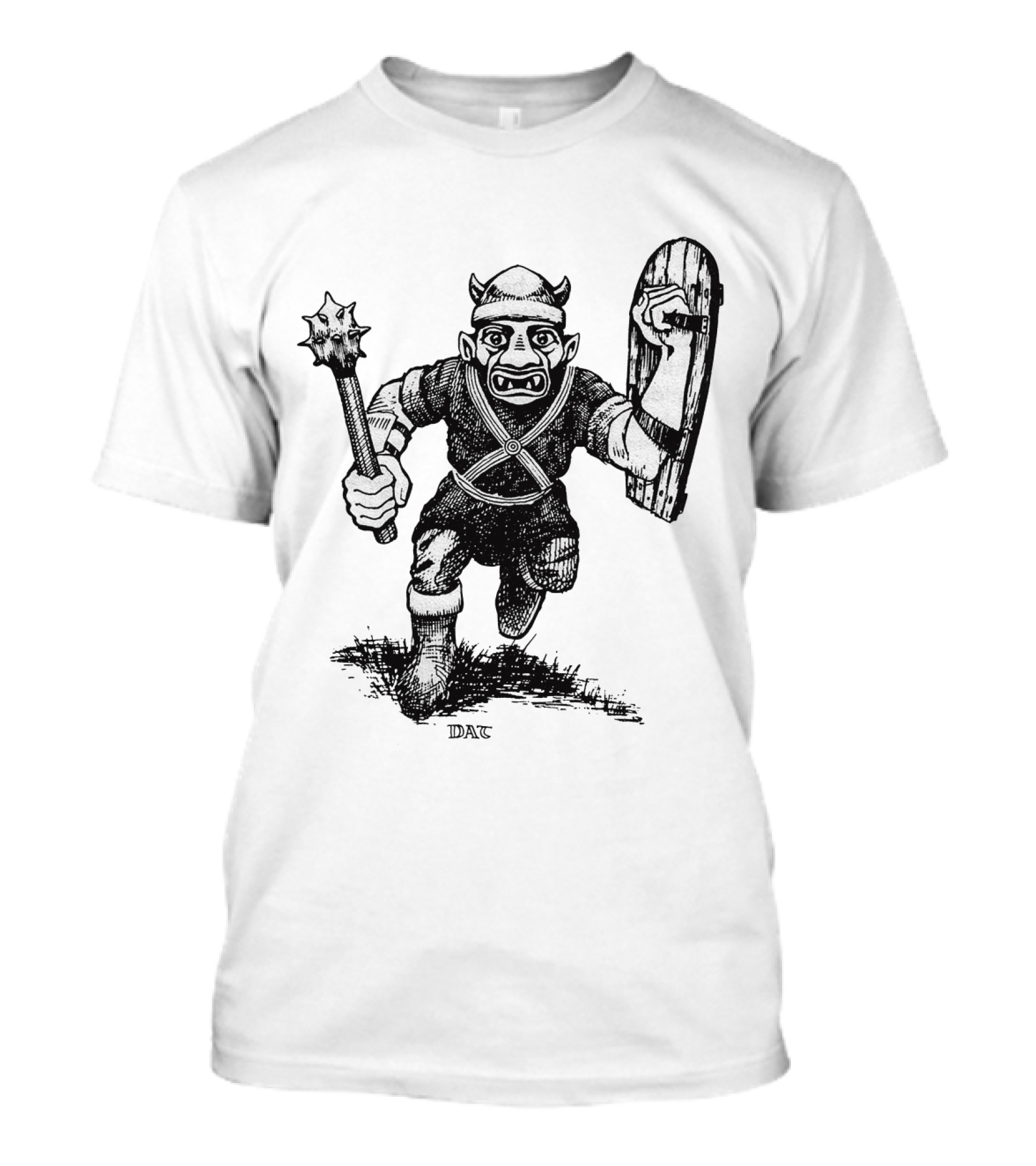 Goblin Charging With Spiked Mace And Shield Drawing T-Shirt