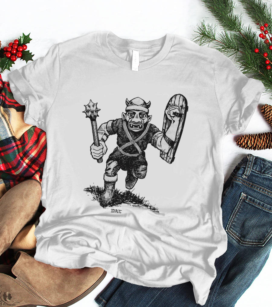 Goblin Charging With Spiked Mace And Shield Drawing T-Shirt