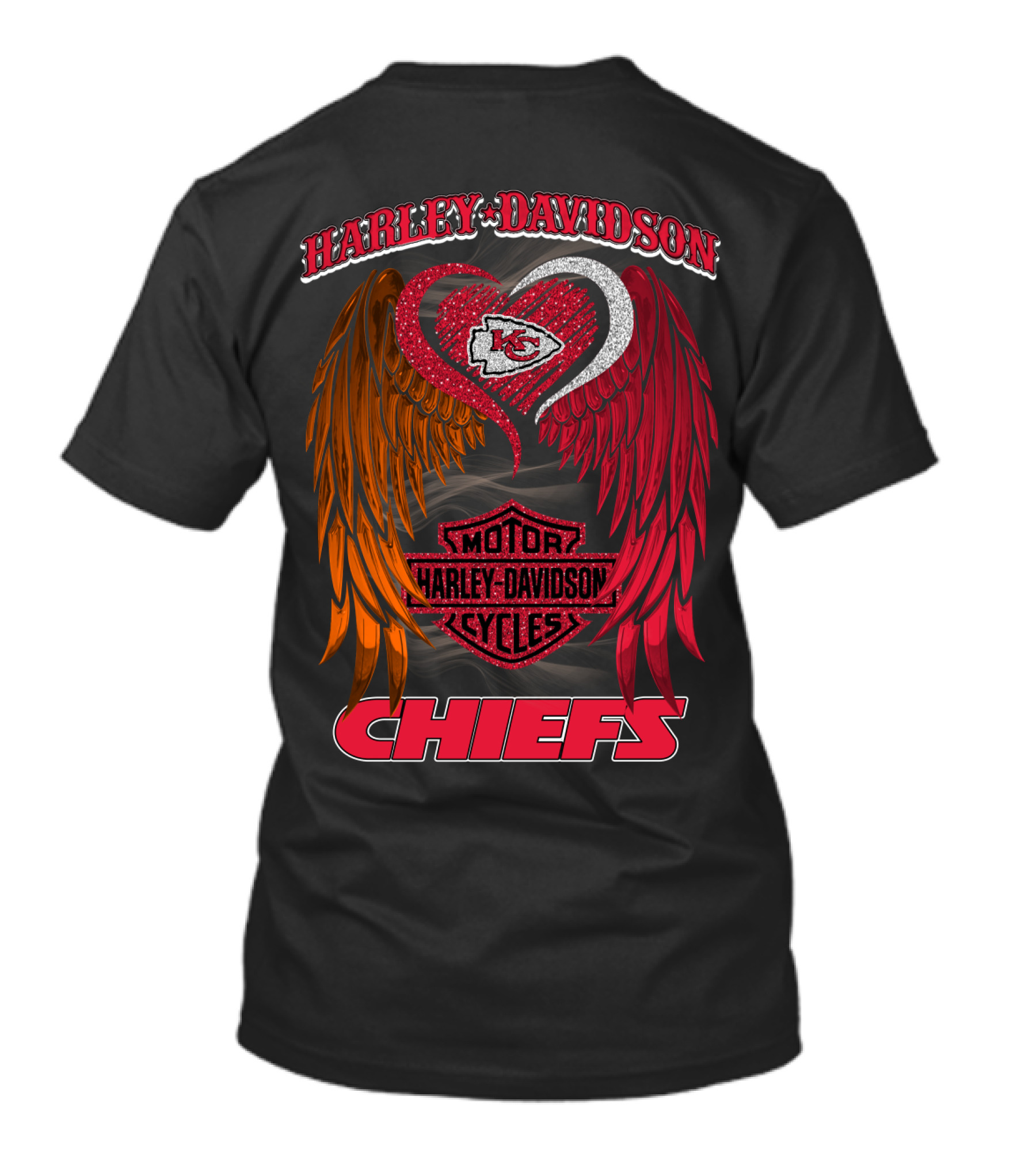 Harley Davidson Motor Cycles Kansas City Chiefs Wings Heart T-Shirt