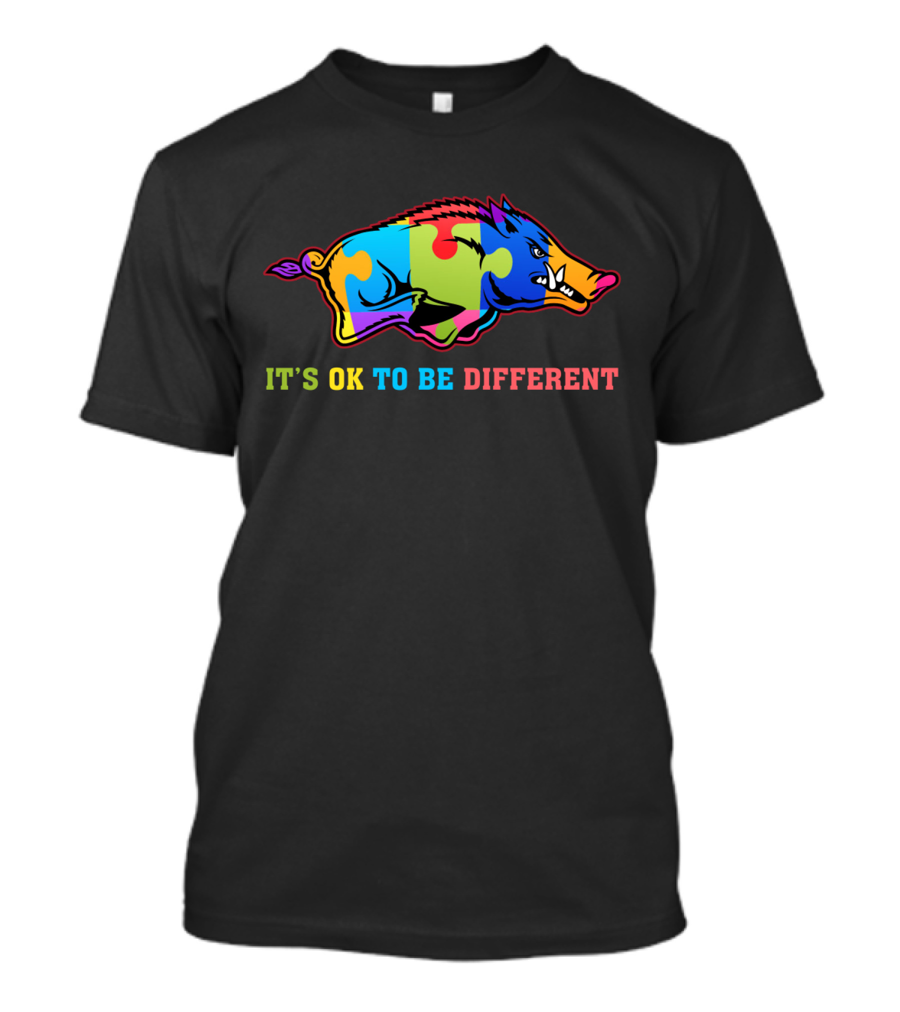 It's OK To Be Different Colorful Puzzle Razorbacks T-Shirt