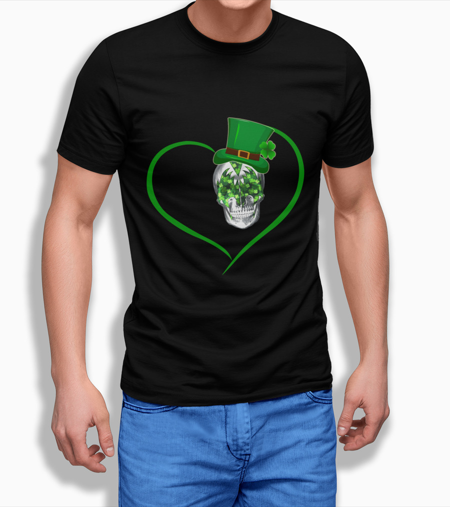 Skull Heart Shamrock Top Hat St. Patrick's Day T-Shirt