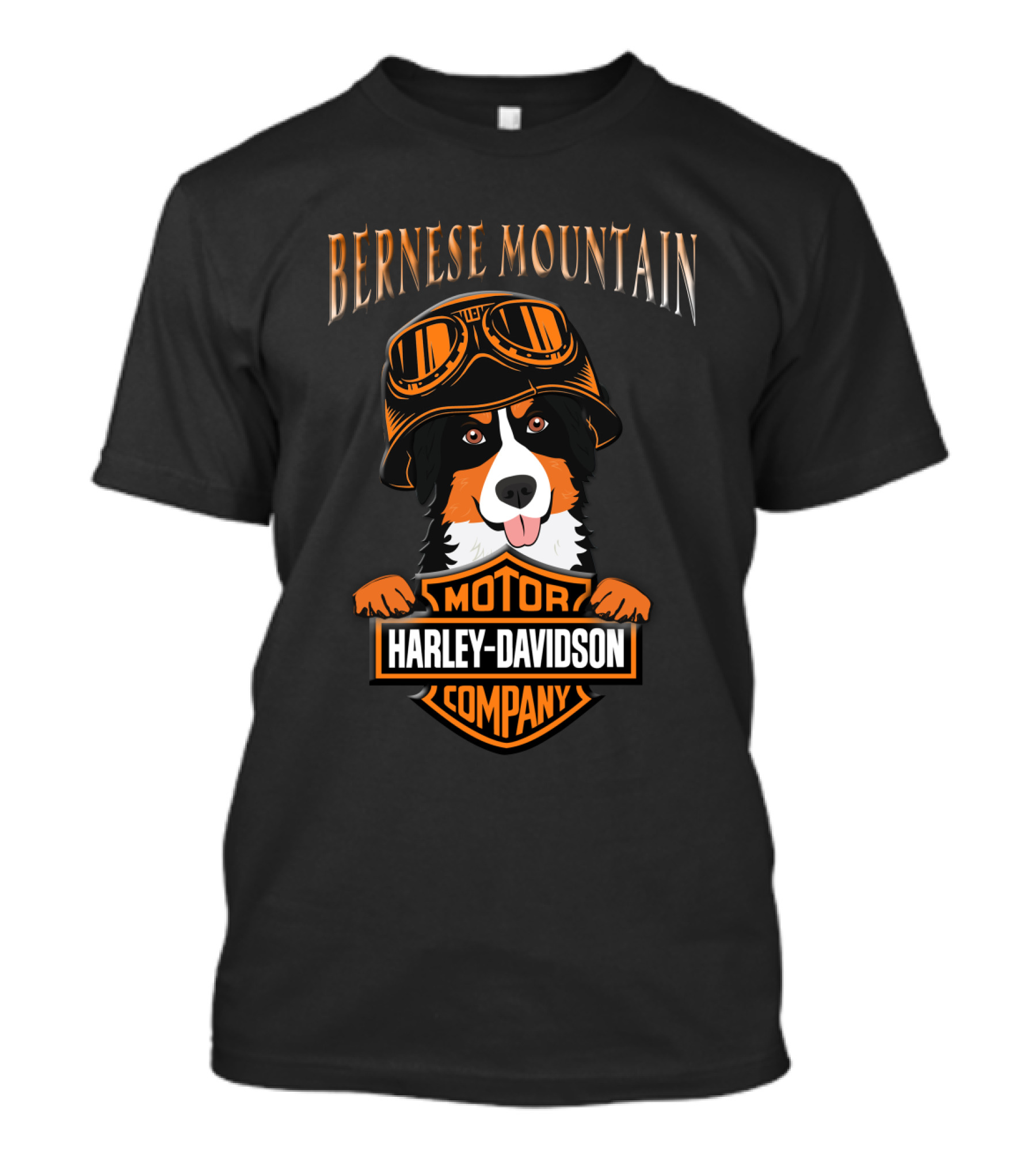 Bernese Mountain Harley Davidson Motorcycle Company Dog With Goggles T-Shirt
