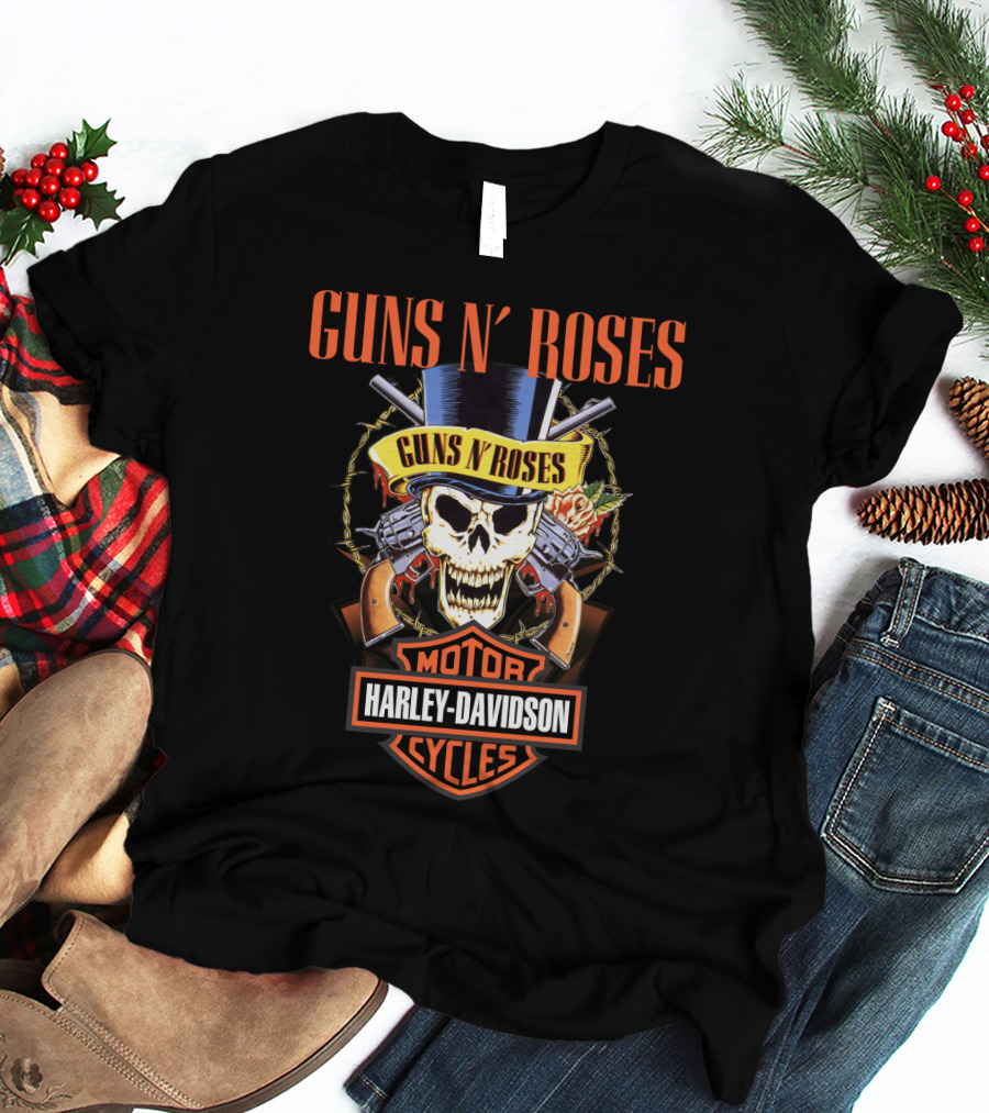 Guns N' Roses Harley Davidson Motor Cycles Skull T-Shirt