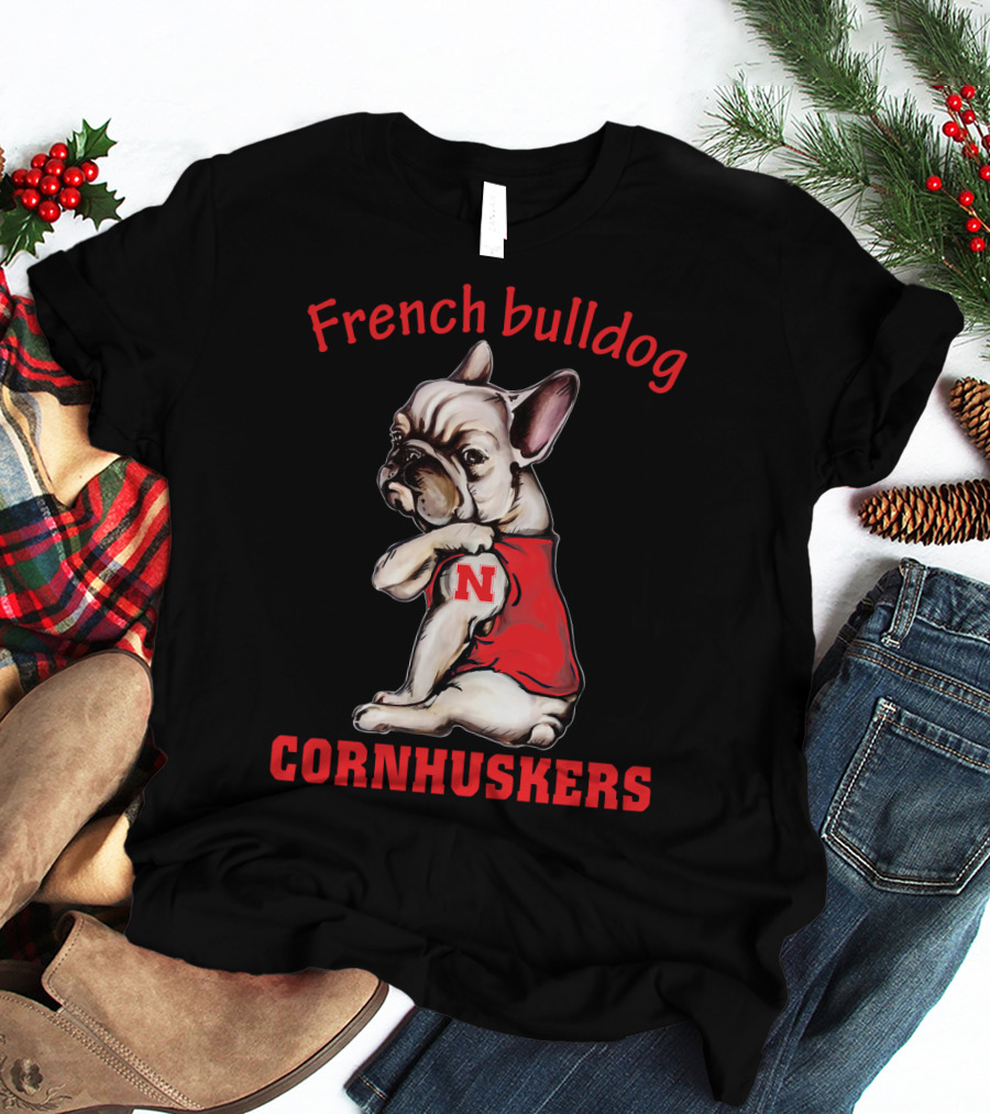 French Bulldog Cornhuskers N Nebraska T-Shirt