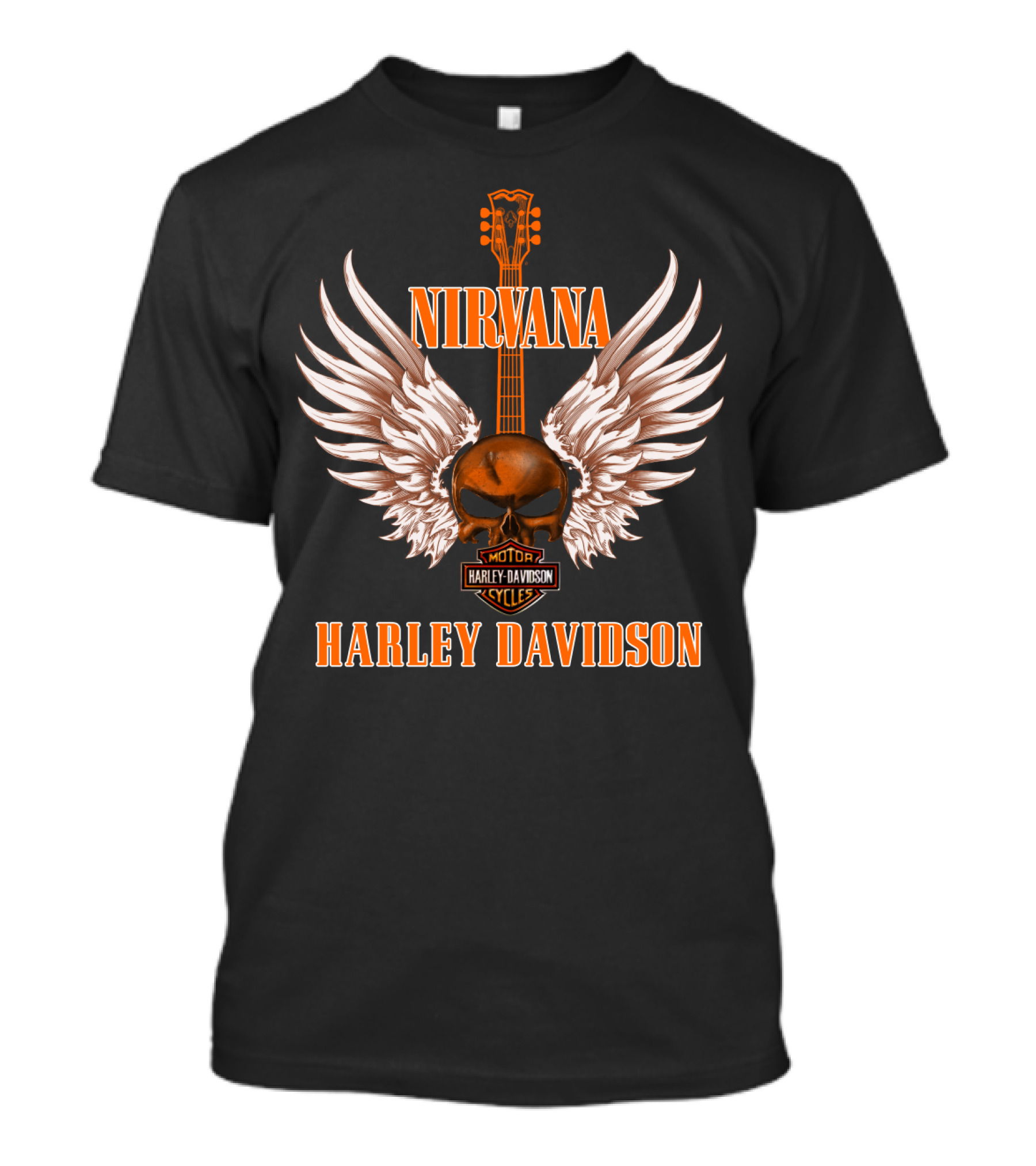 Nirvana Harley Davidson Skull Wing Guitar T-Shirt