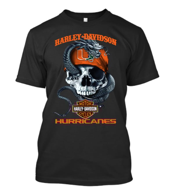 Harley Davidson Miami Hurricanes Skull With Snake And U T-Shirt