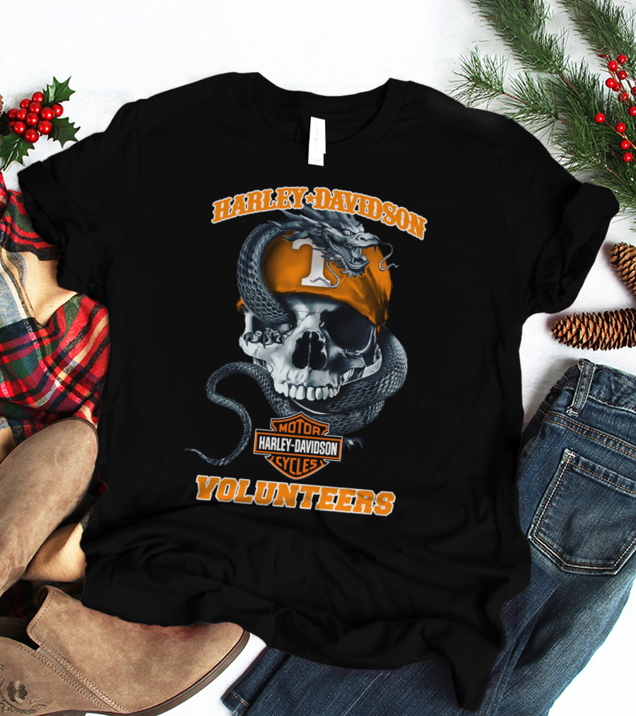Harley Davidson Tennessee Volunteers Skull And Snake Motorcycles T-Shirt