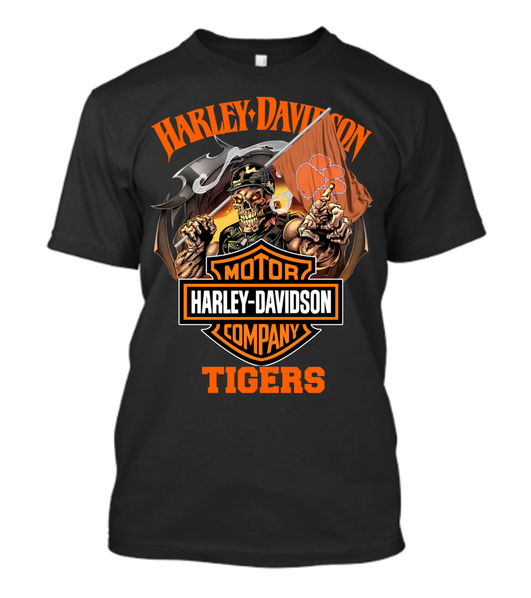 Harley Davidson Motor Company Clemson Tigers Flag Skeleton Rider T-Shirt