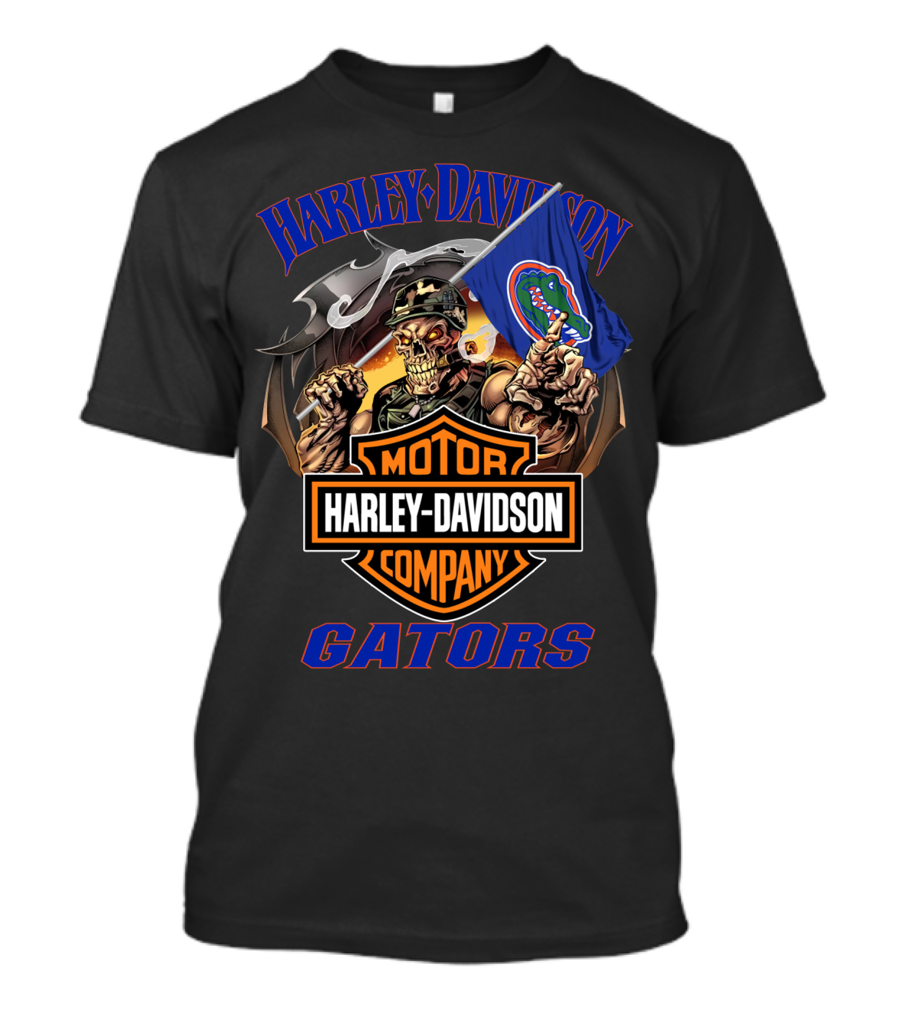 Harley Davidson Motor Company Gators Florida Gators Flag Skeleton Rider T-Shirt